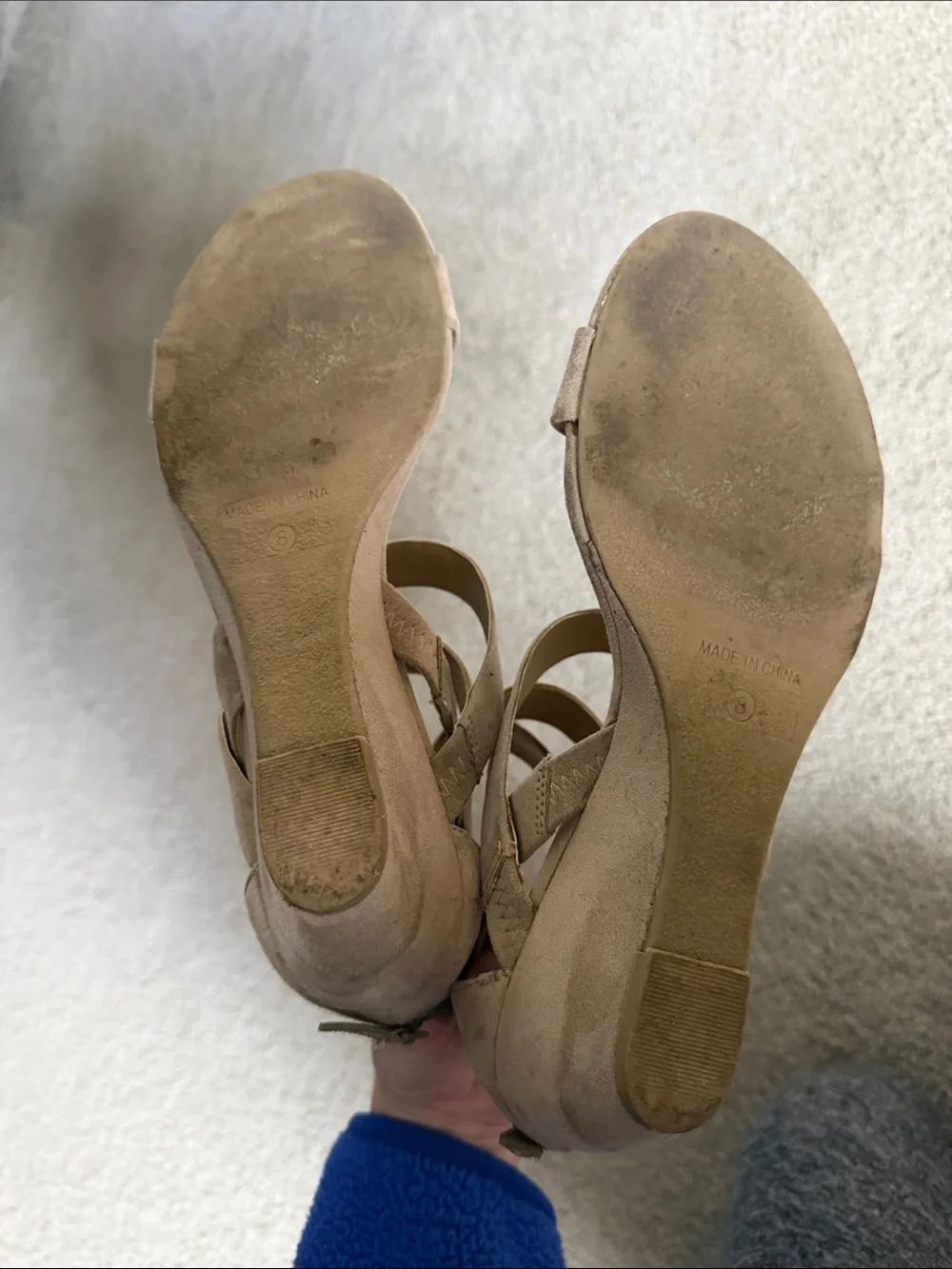 American Rag Casen Women's Taupe Wedge Sandal Size 8 Suede Zipper Strappy Shoes